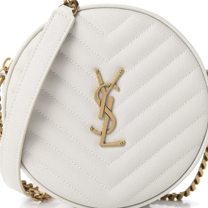 Saint Laurent Grain De Poudre Matelasse Chevron Quilted Round Vinyle Camera Bag White 7 of 9