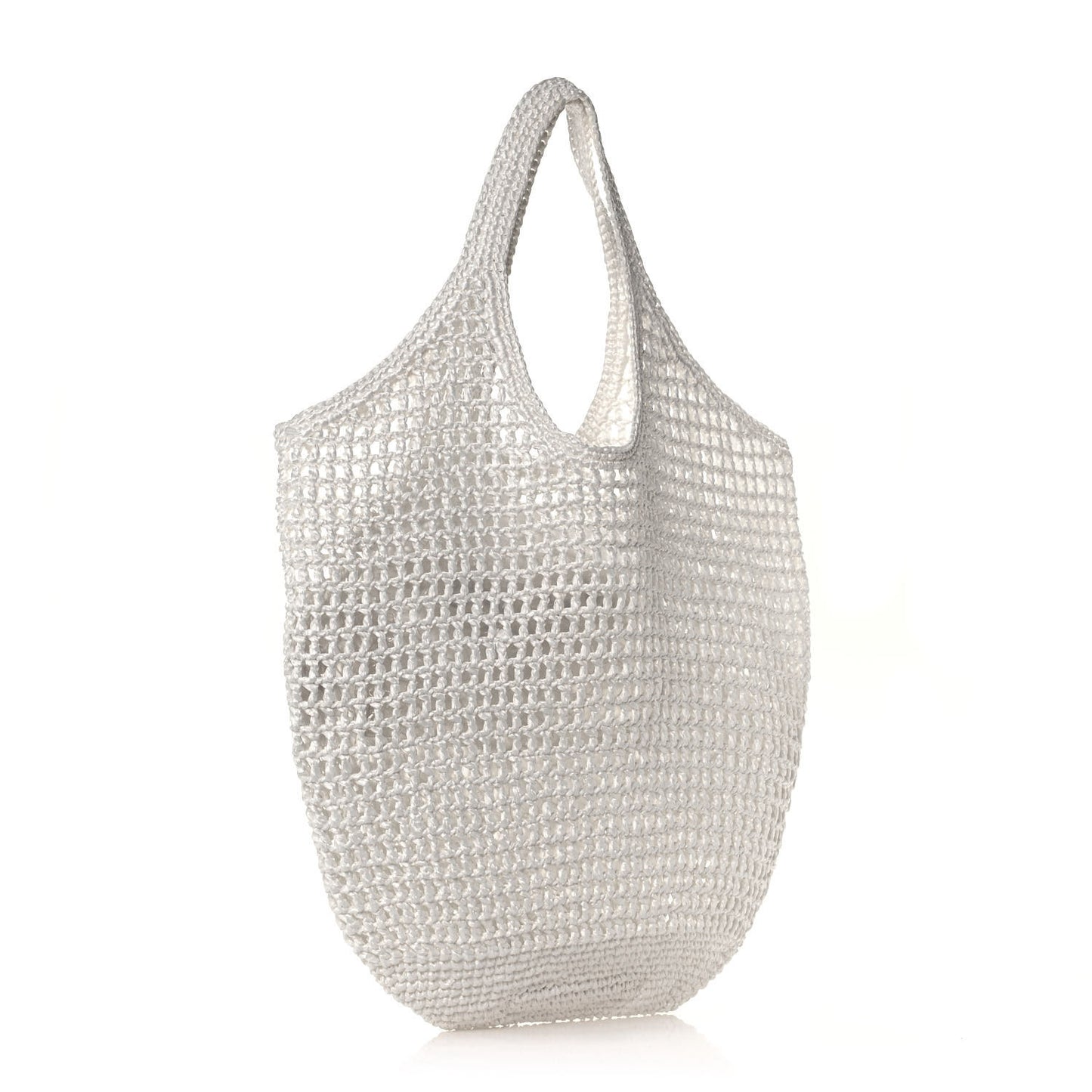 Yarn Raffia Effect Crochet Logo Embroidered Shopping Tote Bag White