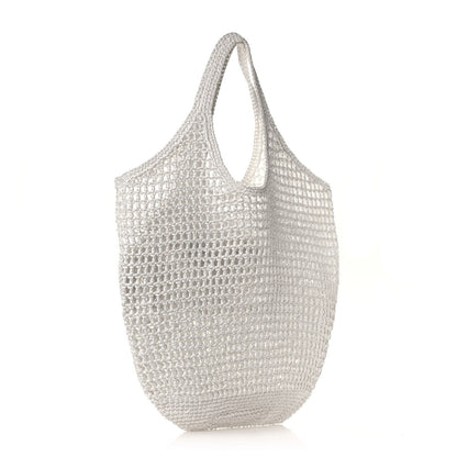 Prada Yarn Raffia Effect Crochet Logo Embroidered Shopping Tote Bag White 3 of 11