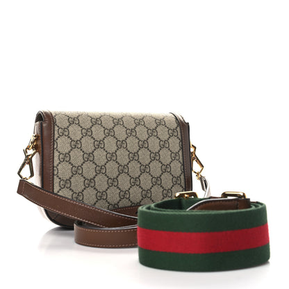 Gucci GG Supreme Monogram Azalea Calfskin Web Mini Horsebit 1955 Shoulder Bag Beige Ebony Brown Sugar 3 of 19