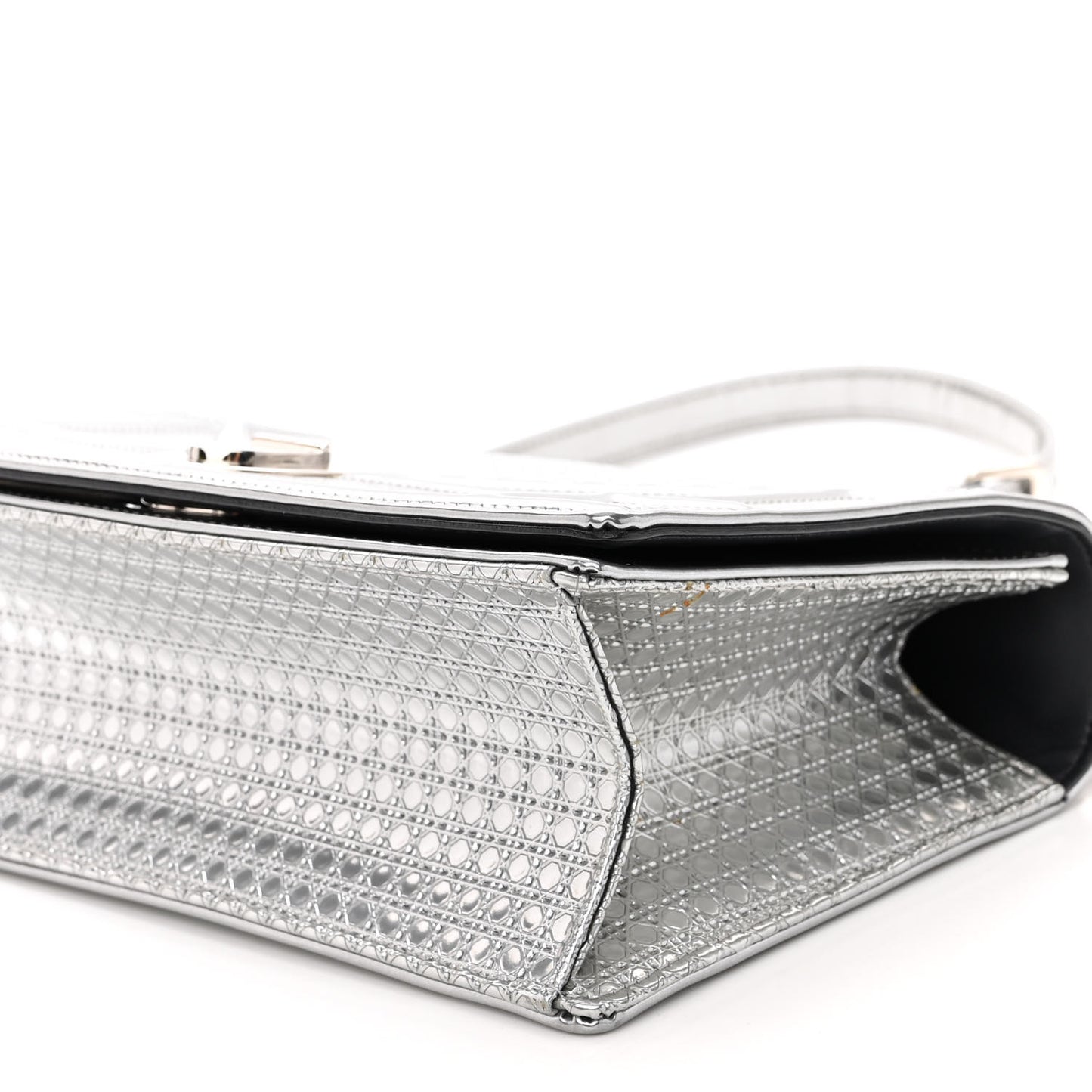 Metallic Patent Micro-Cannage Medium Diorama Flap Bag Silver