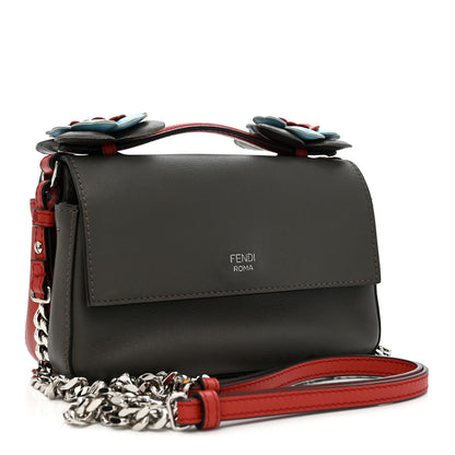 Fendi Vitello Dolce Flowerland Bi-Color Studded Micro Double Baguette Bloody Mary Carbone 3 of 11