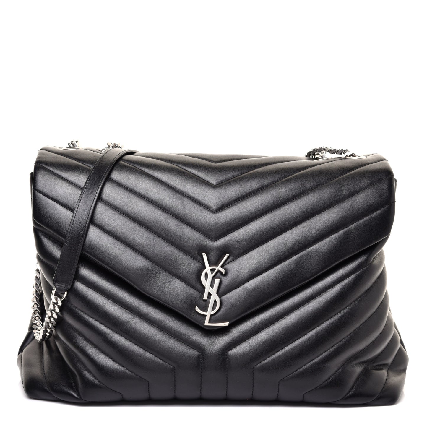 Calfskin Y Quilted Monogram Large Loulou Chain Satchel Black