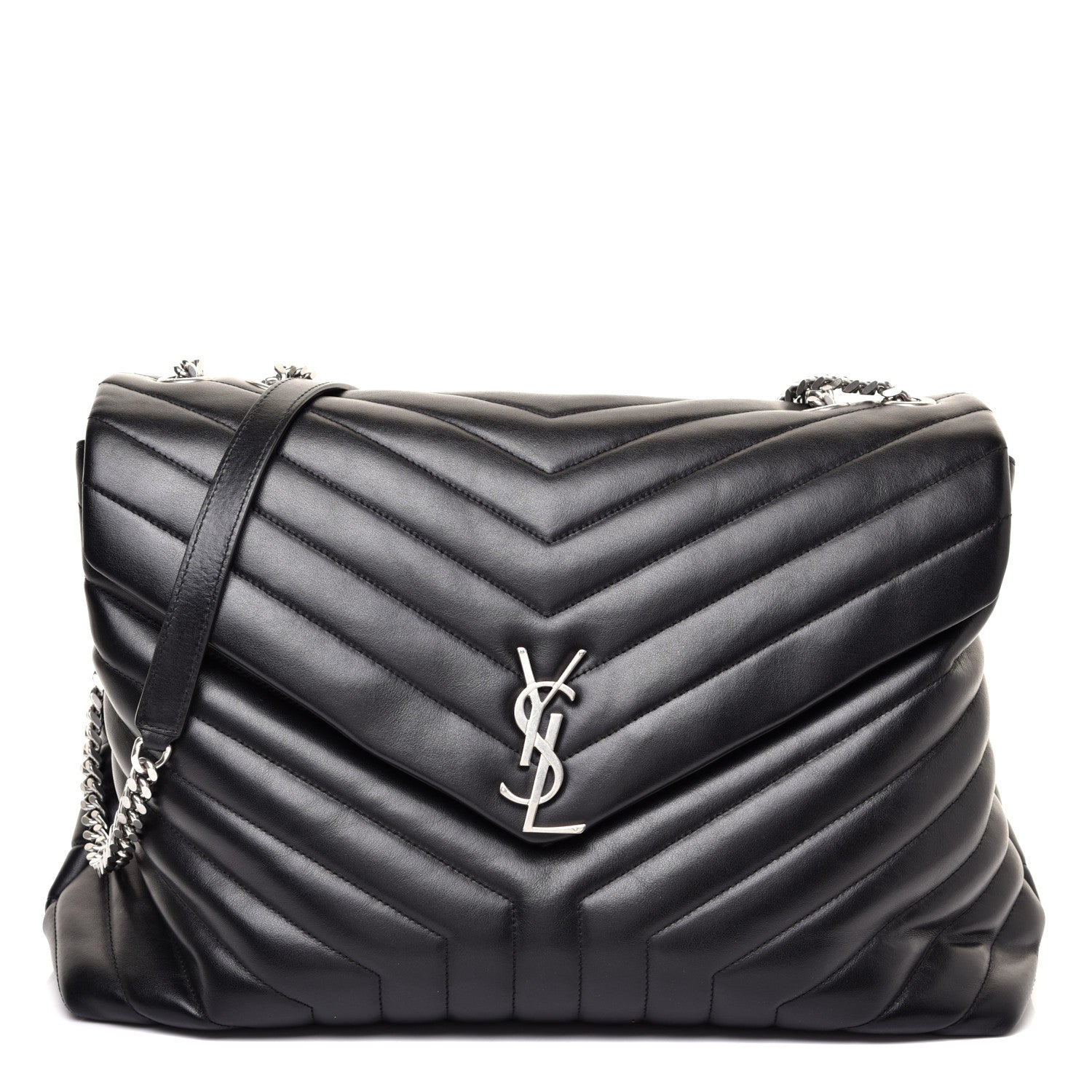 Saint Laurent Calfskin Y Quilted Monogram Large Loulou Chain Satchel Black 1 of 11