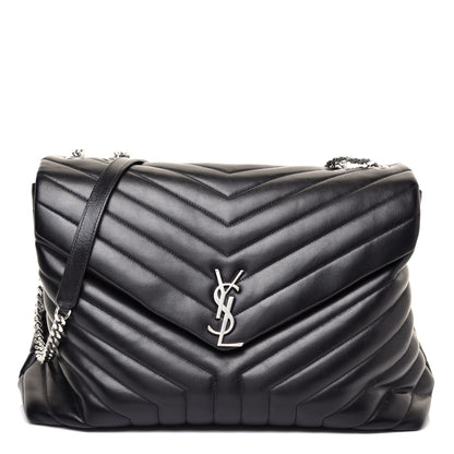 Saint Laurent Calfskin Y Quilted Monogram Large Loulou Chain Satchel Black 1 of 11