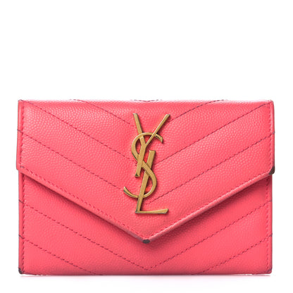 Saint Laurent Grain De Poudre Matelasse Chevron Small Monogram Envelope Wallet Rose Clair 1 of 16