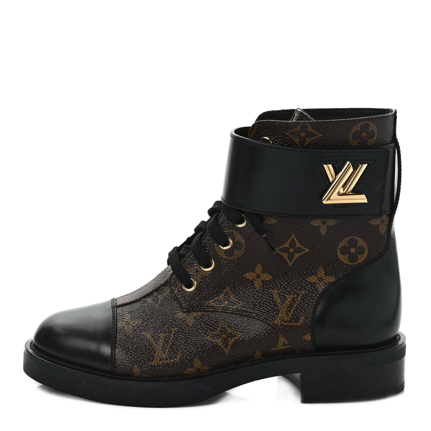 Louis Vuitton Calfskin Monogram Wonderland Flat Ranger Boots 37 Black 1 of 8