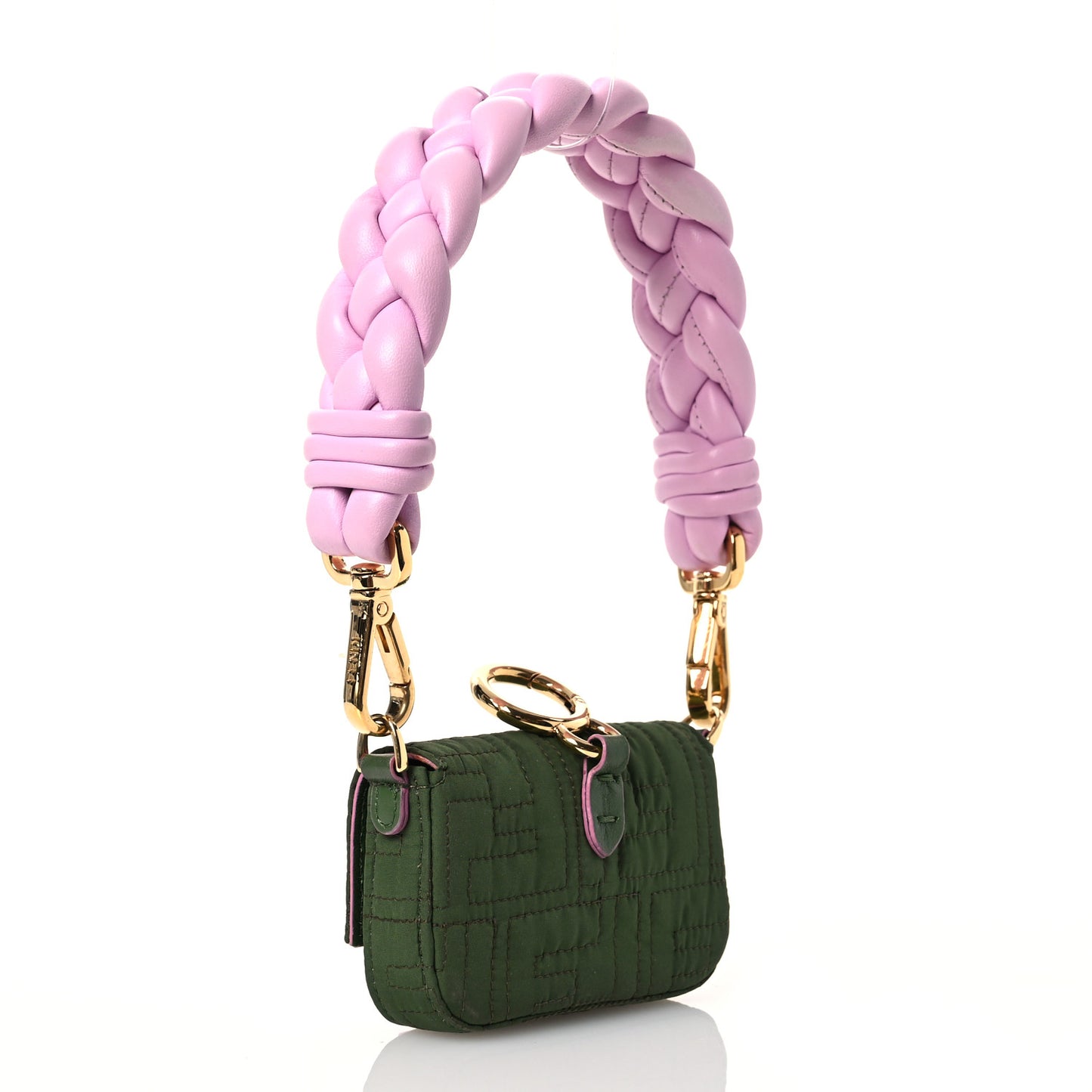 Nylon Nappa FF Stitched Nano Baguette Maxi Handle Charm Green Pink