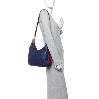 Gucci Aria Calfskin Web Large Attache Shoulder Bag Navy 2 of 10