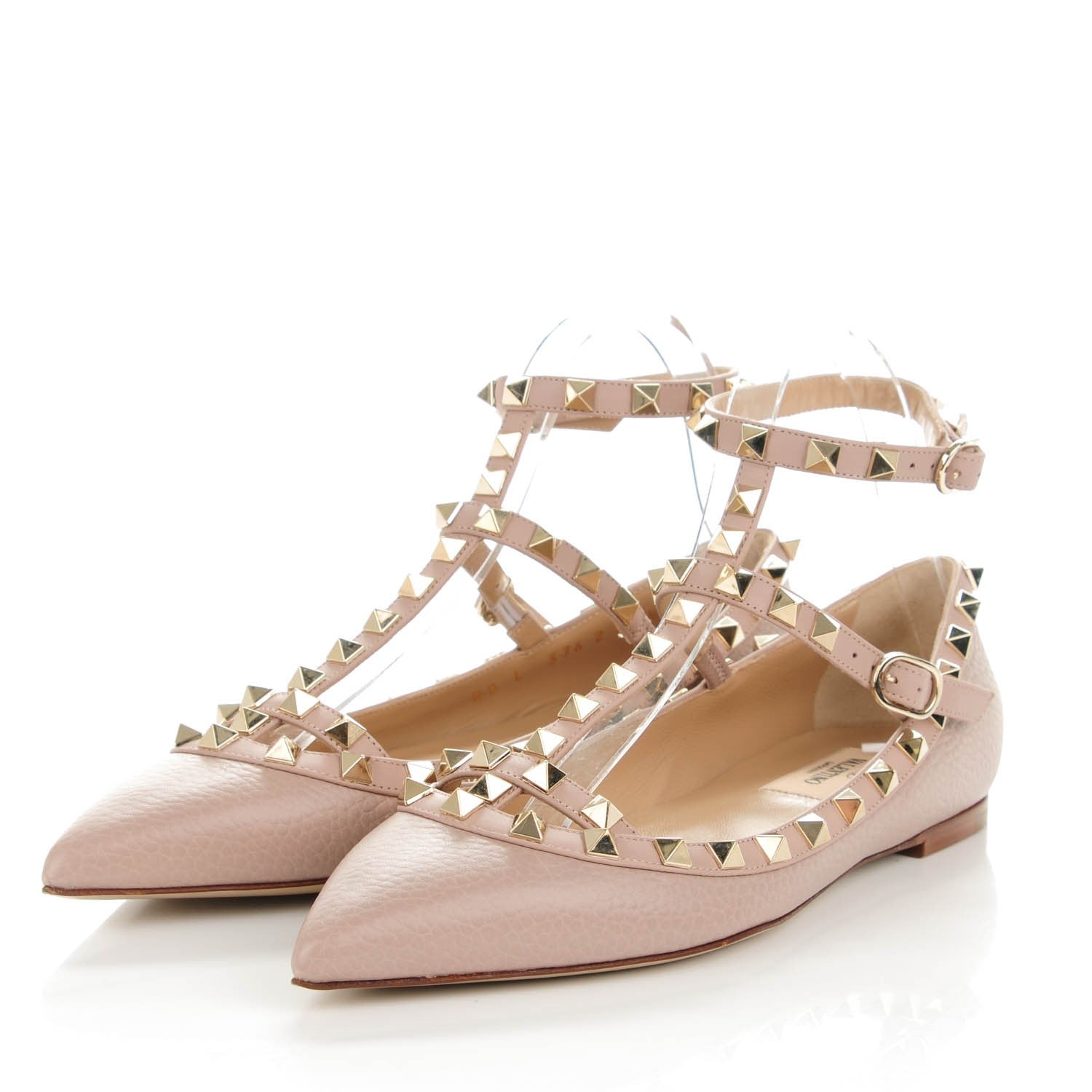 Valentino Garavani Pebbled Calfskin Rockstud Cage Ballerina Flats 36.5 Poudre 3 of 8