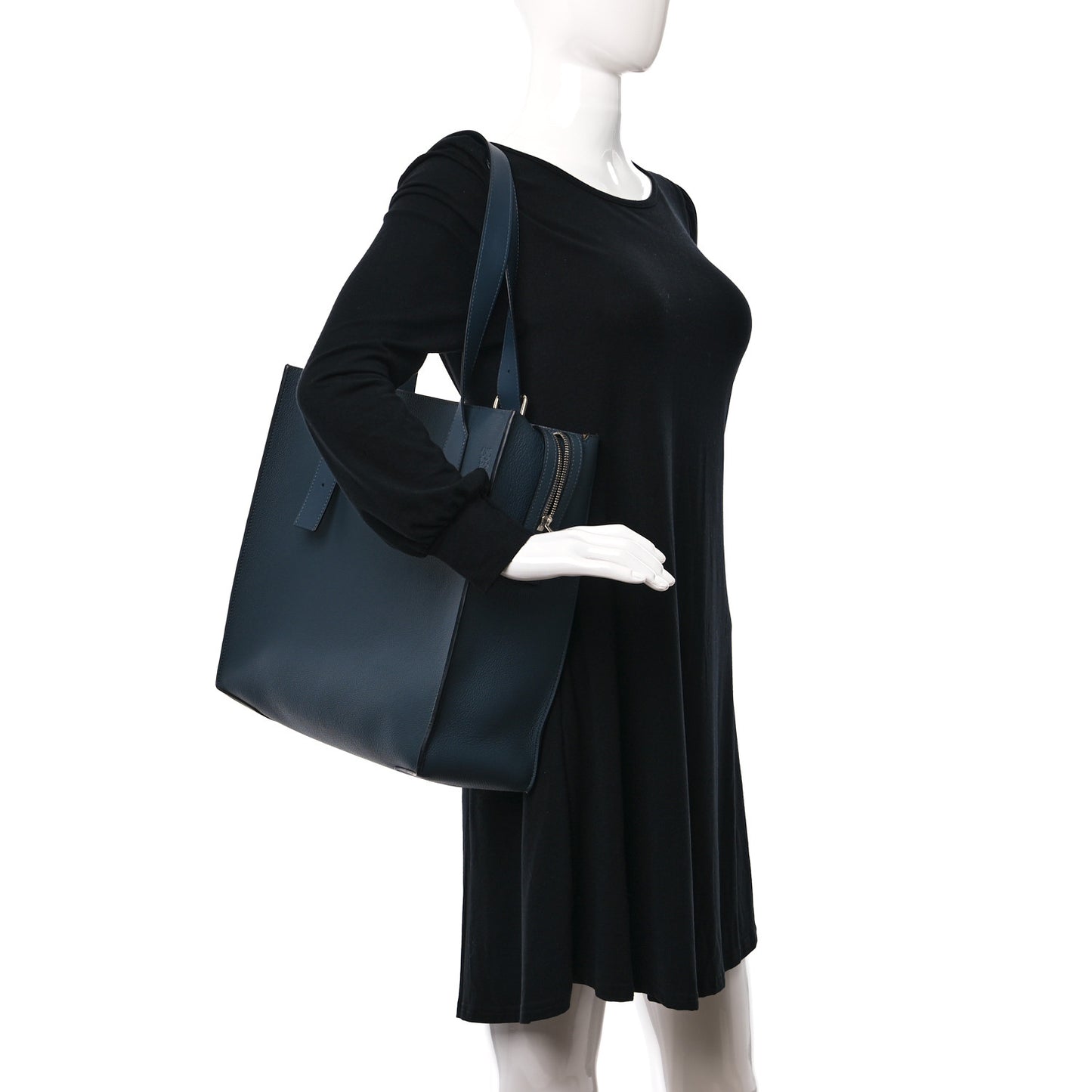 Soft Grained Calfskin Buckle Zip Tote Blue