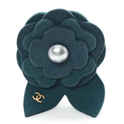 Chanel Felt Pearl CC Camellia Brooch Pin Dark Green 1 of 3