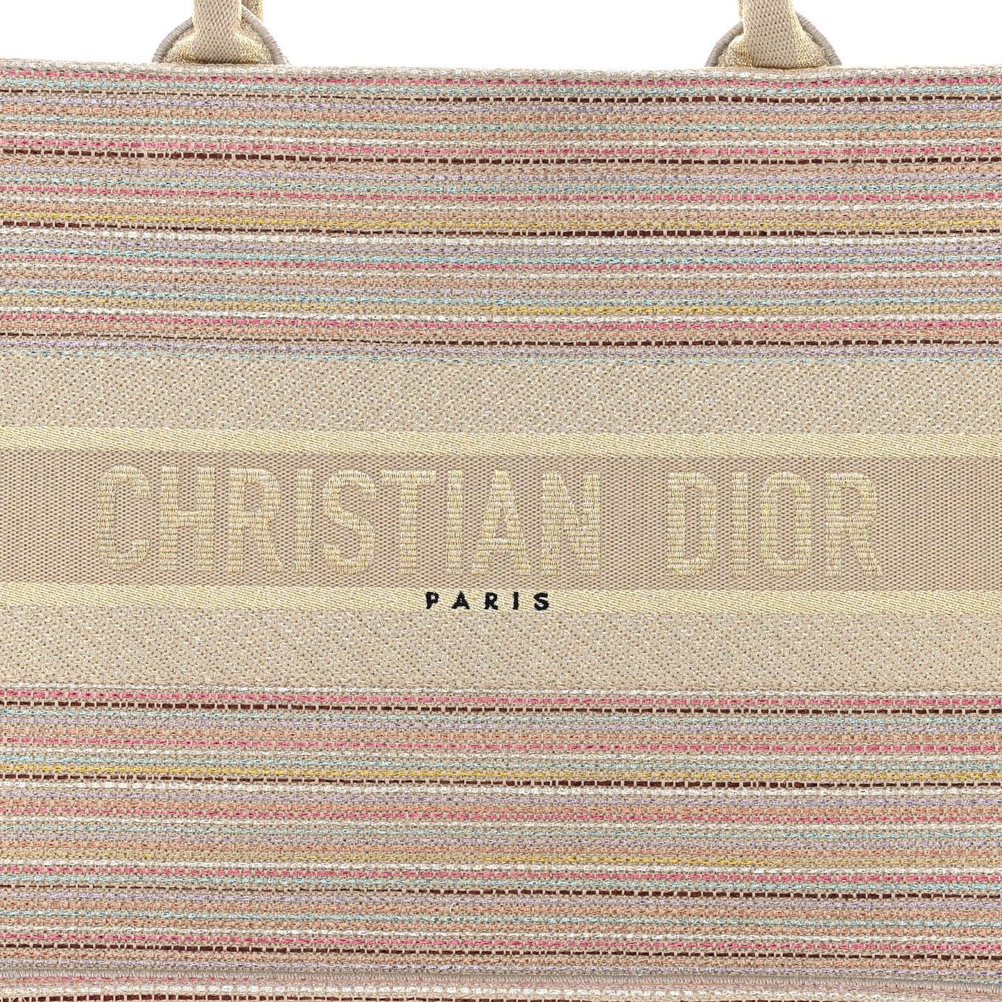 Canvas Embroidered Medium Stripes Book Tote Beige Multicolor