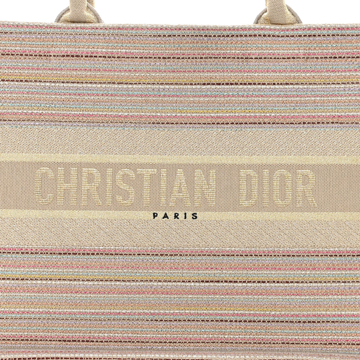 Christian Dior Canvas Embroidered Medium Stripes Book Tote Beige Multicolor 8 of 15