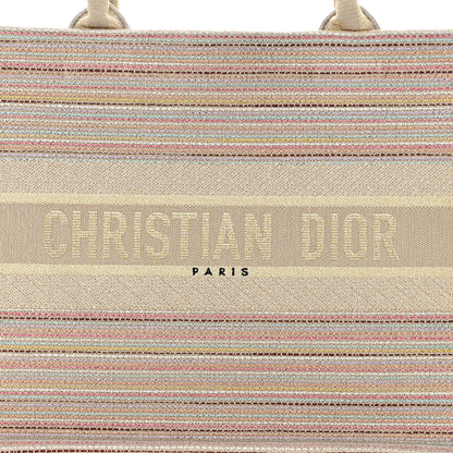 Christian Dior Canvas Embroidered Medium Stripes Book Tote Beige Multicolor 8 of 15