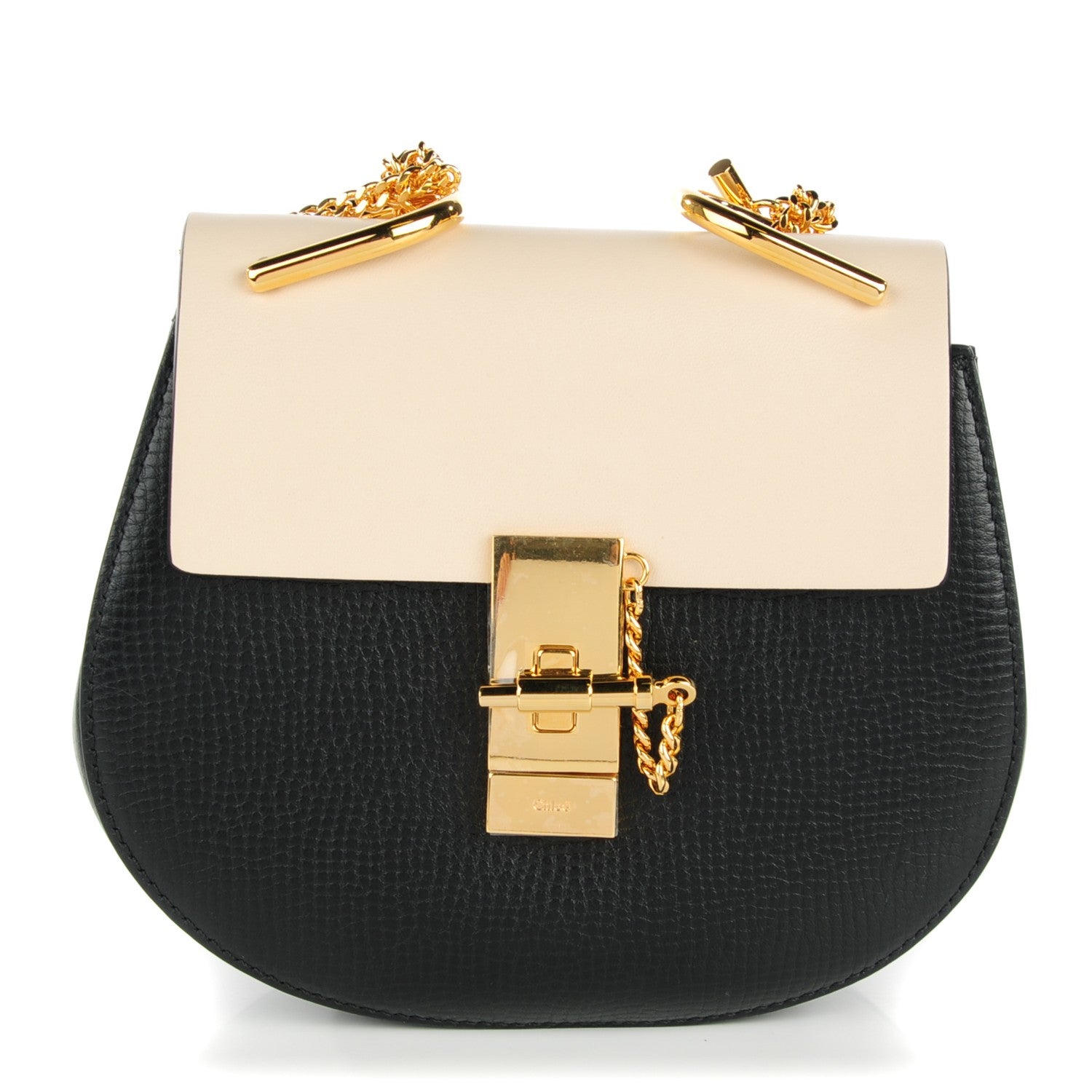 Chloe Grained Calfskin Lambskin Mini Bi-Color Drew Shoulder Bag Black Cream 1 of 7
