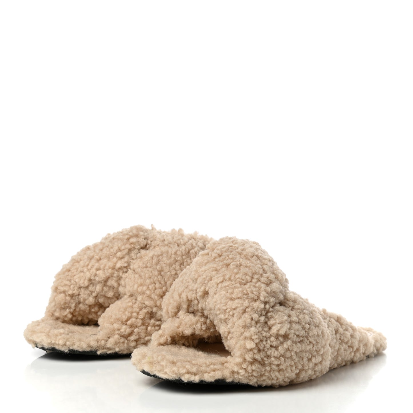Faux Shearling Drapy Slide Sandals 37 Beige