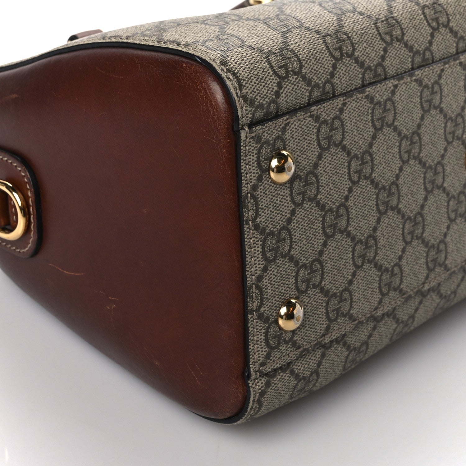 Gucci GG Supreme Monogram Cuoio Toscano Small Boston Beige Ebony Cuir 10 of 11