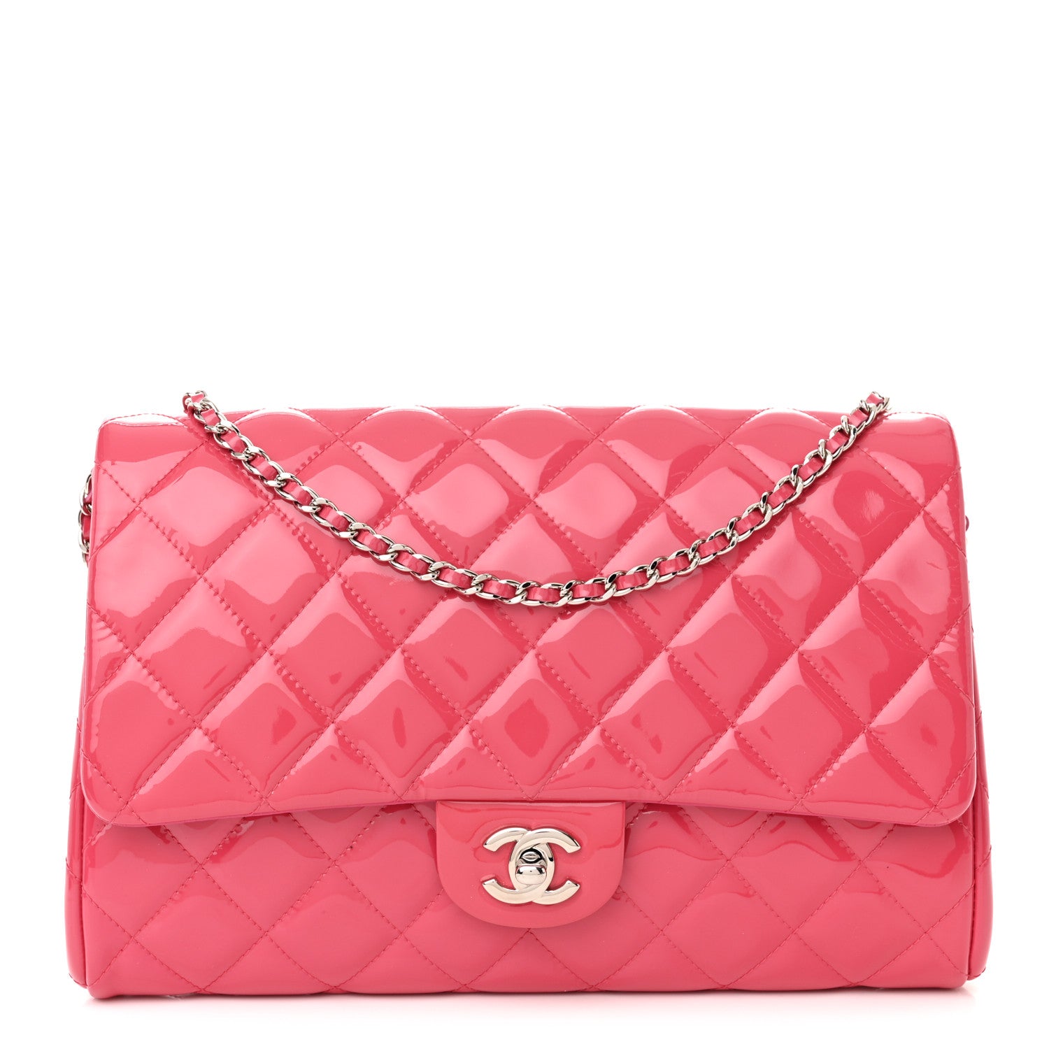 Chanel Patent Quilted Clutch with Chain Flap Fuchsia 1 of 11