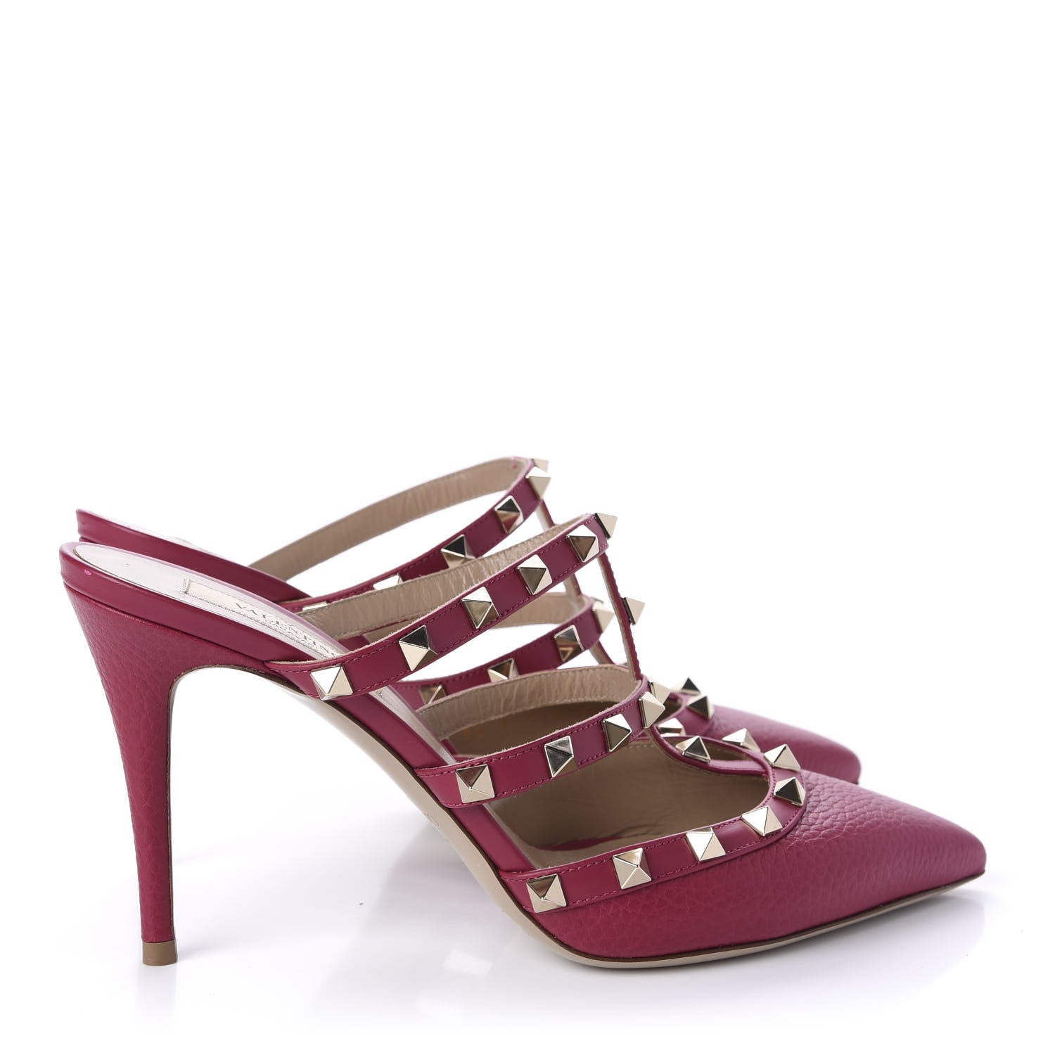 Valentino Garavani Pebbled Calfskin Rockstud 90mm Cage Mules 38 Raspberry 4 of 11