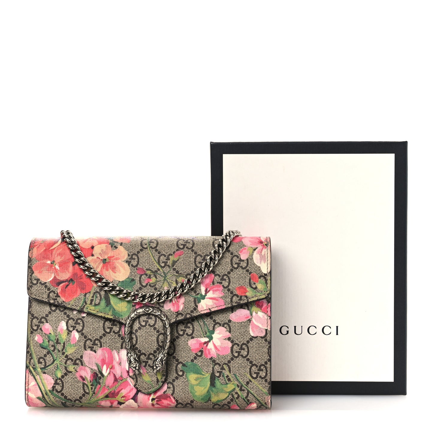 GG Supreme Monogram Blooms Mini Dionysus Chain Wallet Beige Multicolor Dry Rose