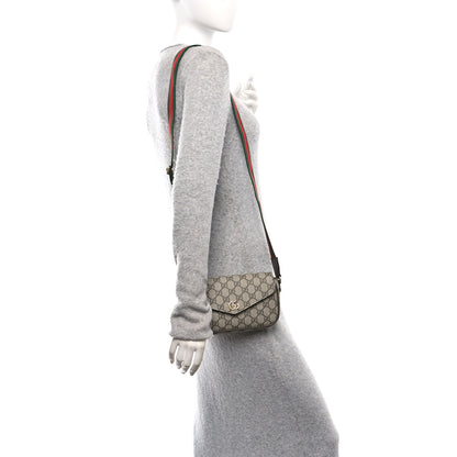 Gucci GG Supreme Monogram Textured Dollar Calfskin Web Mini Ophidia Envelope Shoulder Bag Beige Ebony New Acero 2 of 11