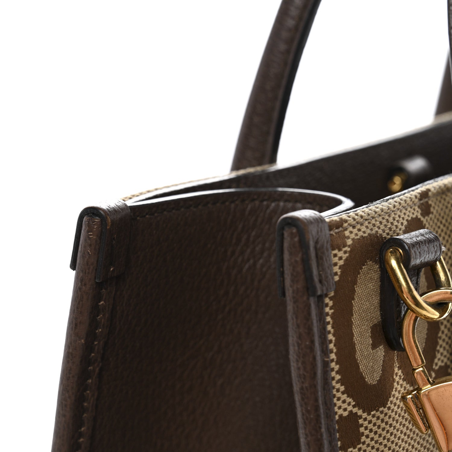 Gucci Monogram Jumbo GG Textured Dollar Calfskin Web Small Tote Bag Camel Ebony New Acero 15 of 20