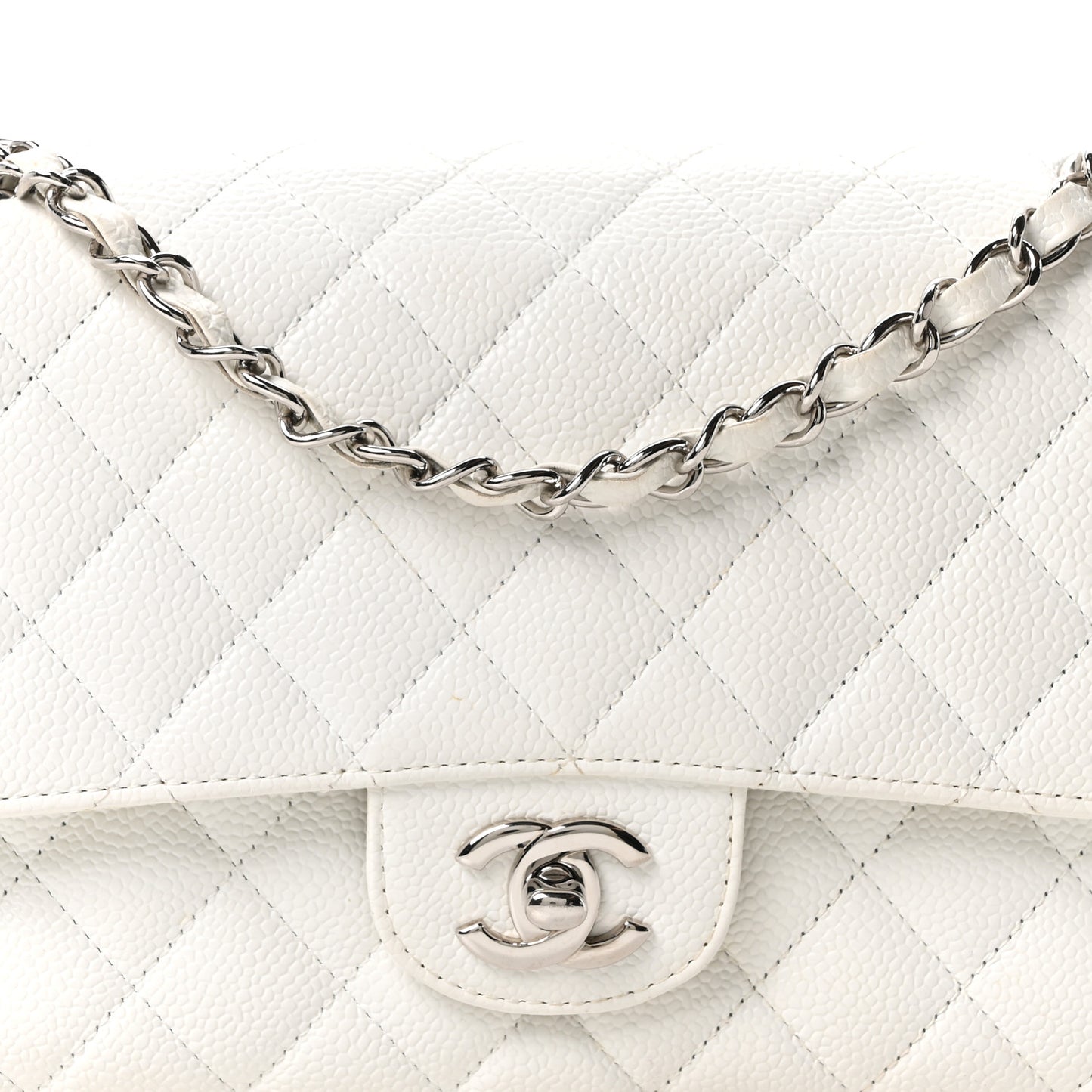 Caviar Quilted Medium Double Flap Ivory