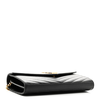 Saint Laurent Grain De Poudre Matelasse Chevron Monogram Chain Wallet Black 4 of 10