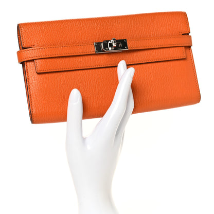 Hermes Chevre Mysore Kelly Longue Wallet Orange 2 of 12