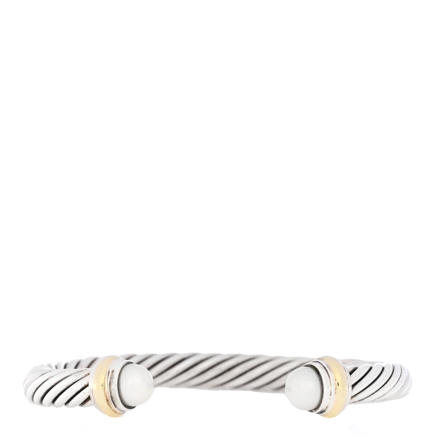 David Yurman Sterling Silver 14K Yellow Gold Pearl 7mm Cable Classics Bracelet 1 of 4