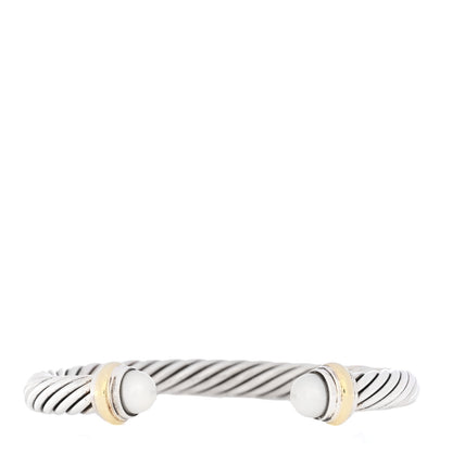 David Yurman Sterling Silver 14K Yellow Gold Pearl 7mm Cable Classics Bracelet 1 of 4