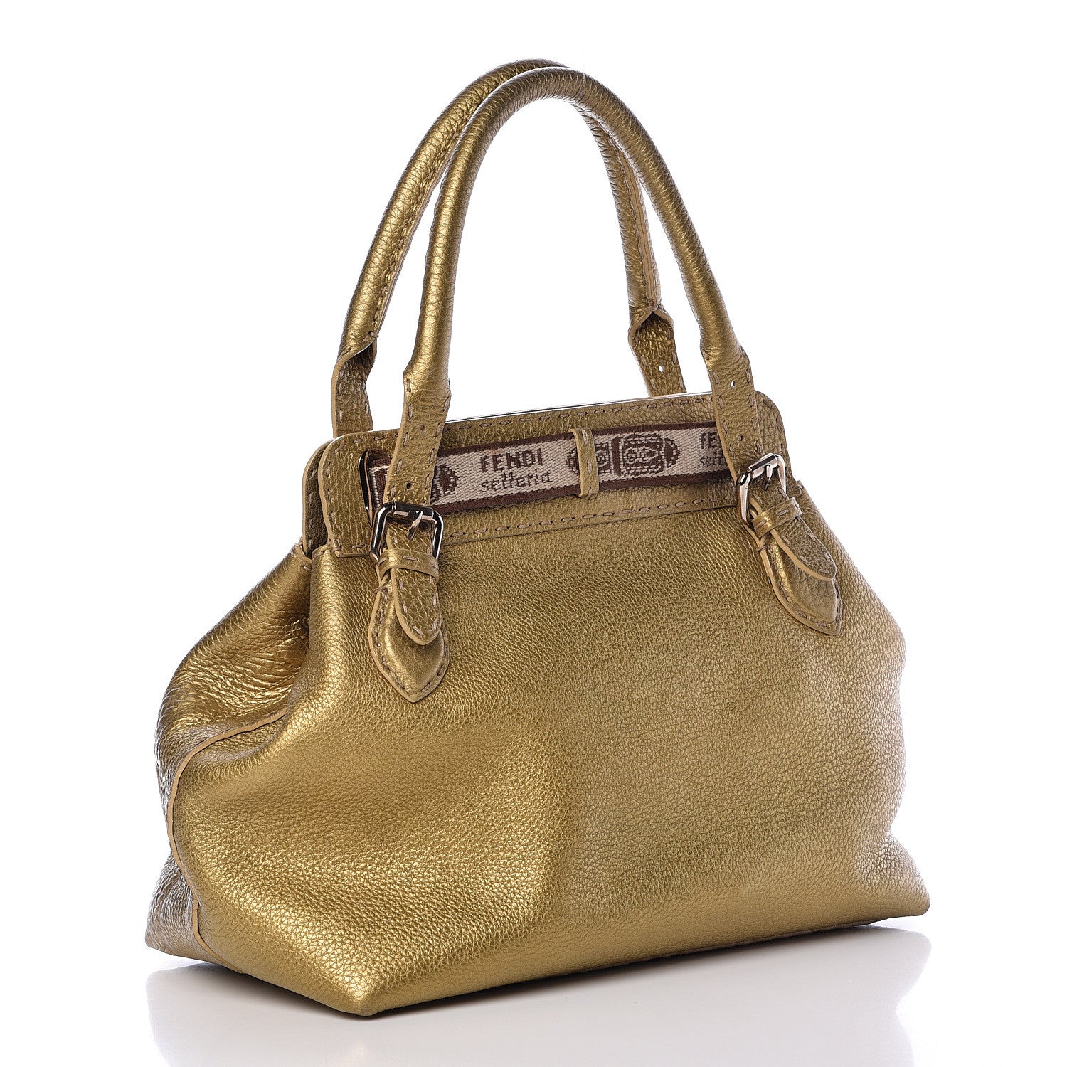 Fendi Calfskin Romano Selleria Small Villa Borghese Tote Gold 3 of 10