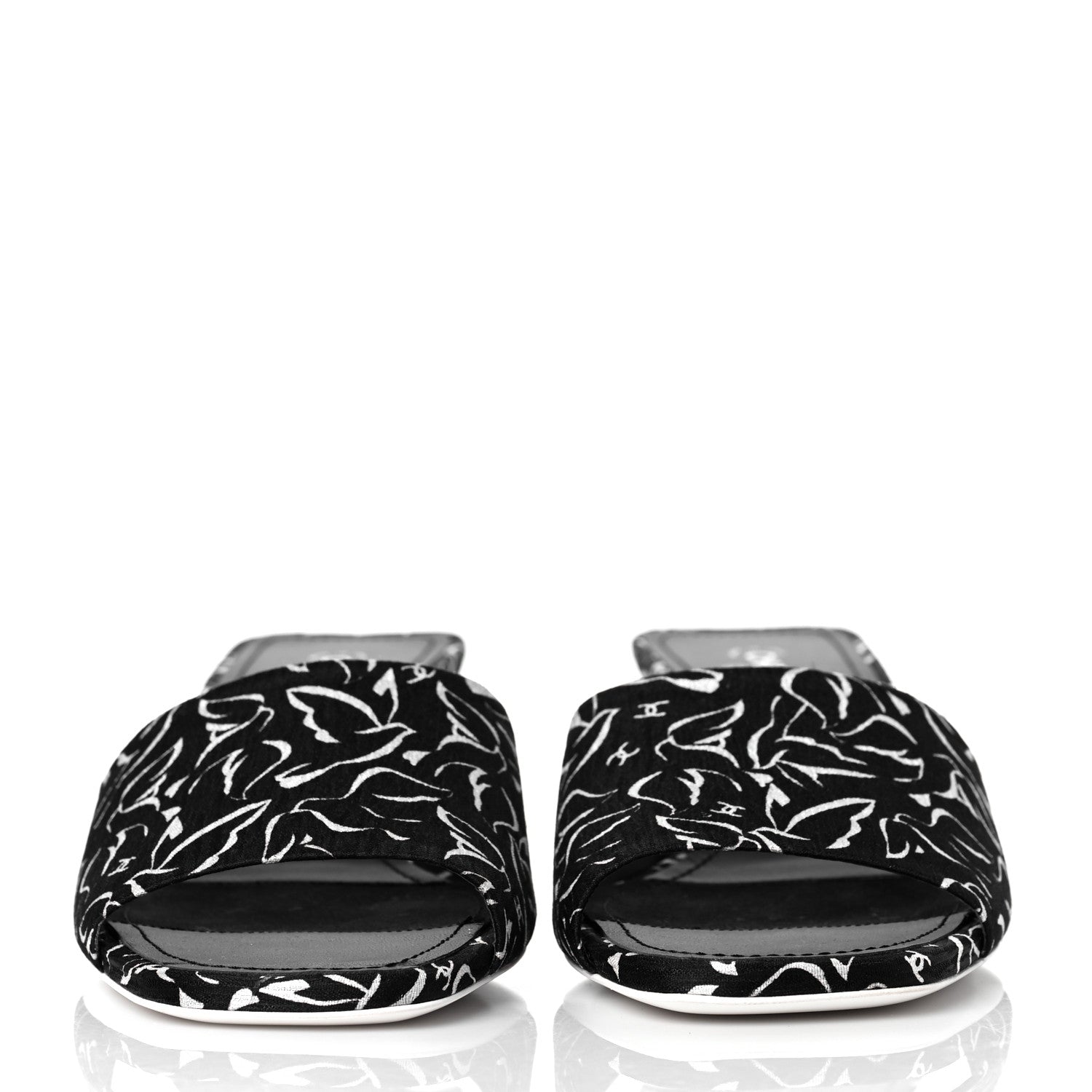 Chanel Printed Fabric Mules 39.5 Black White 2 of 8