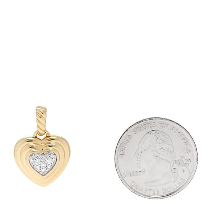 David Yurman 18K Yellow Gold Diamond 17mm Puffy Heart Amulet Pendant 2 of 4