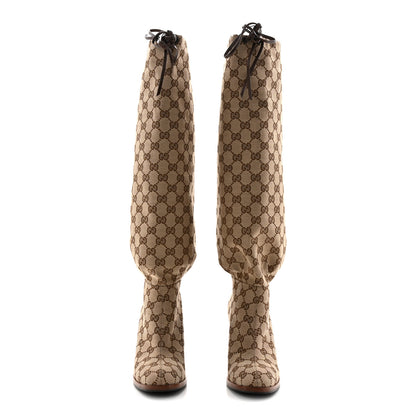 Gucci Monogram Malaga Kid Lisa Mid Heel Boots 37 Beige Ebony 2 of 10