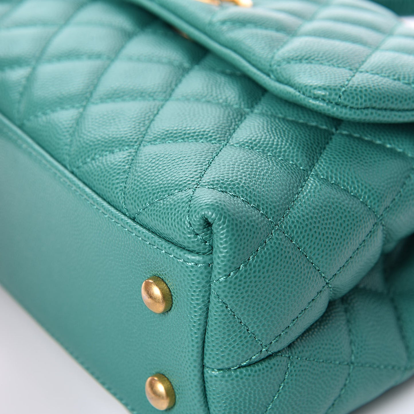 Caviar Lizard Quilted Mini Coco Handle Flap Green