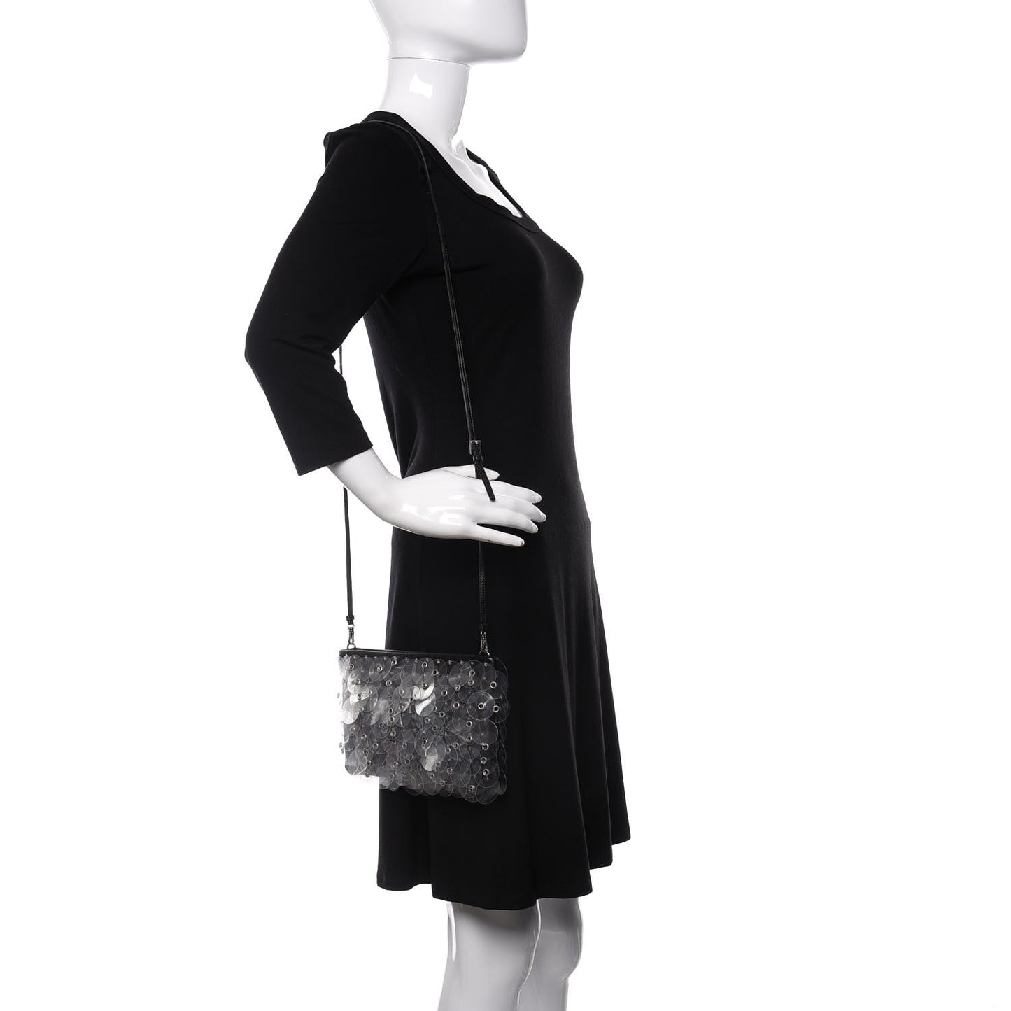 Calfskin Chained Sequin Crossbody Black Transparent