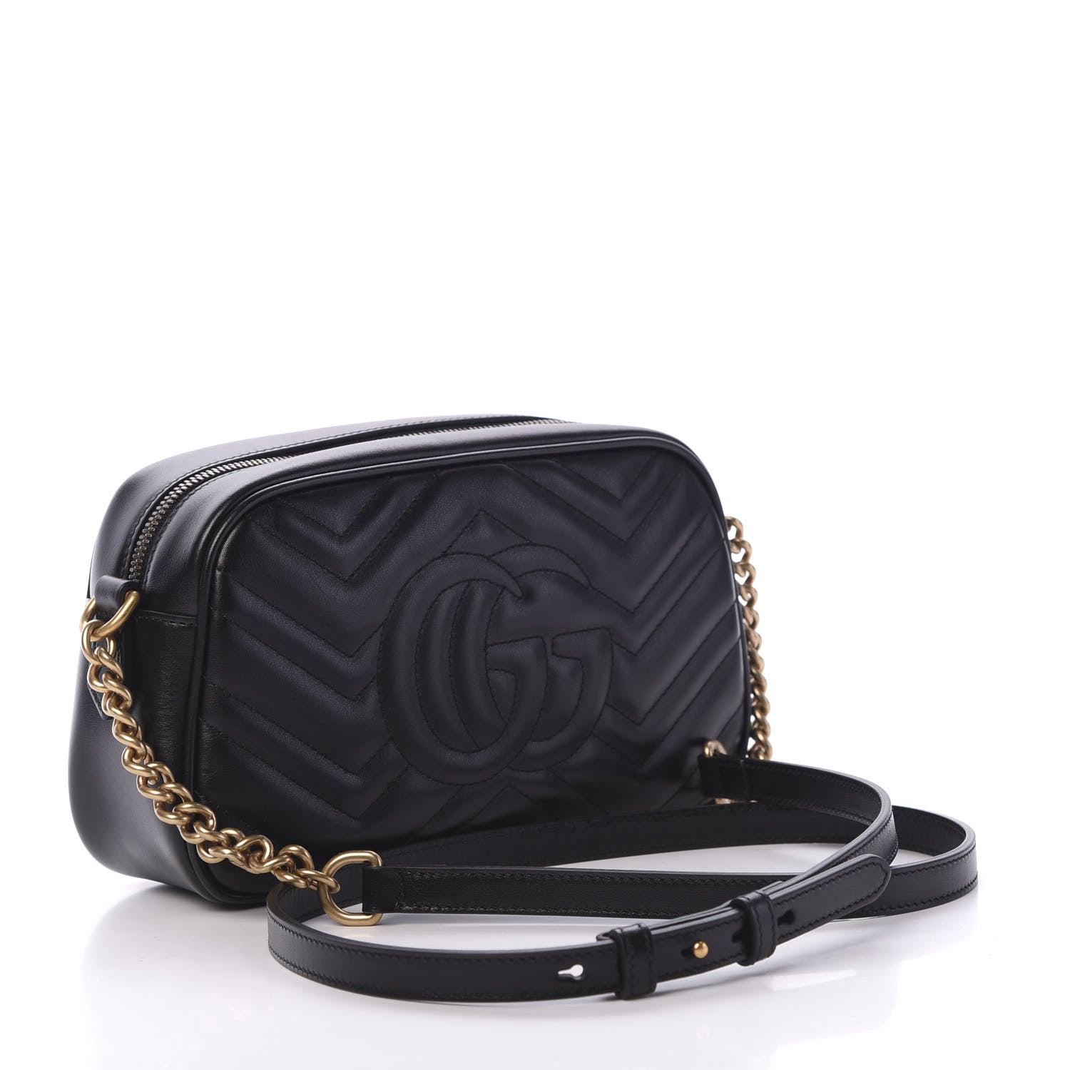 Gucci Calfskin Matelasse Small GG Marmont Chain Shoulder Bag Black 2 of 8