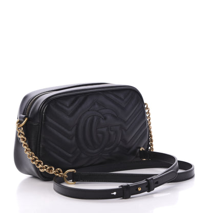 Gucci Calfskin Matelasse Small GG Marmont Chain Shoulder Bag Black 2 of 8