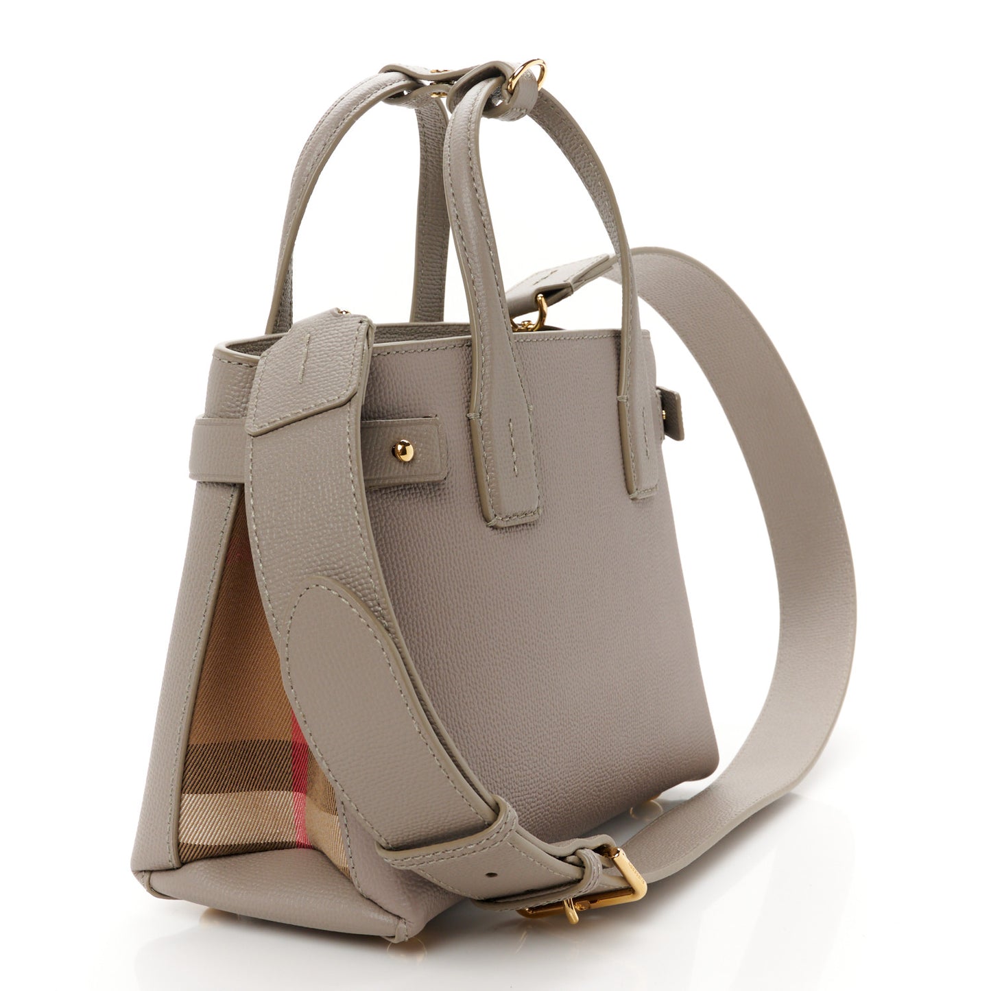 Grainy Calfskin House Check Small Banner Tote Taupe Brown