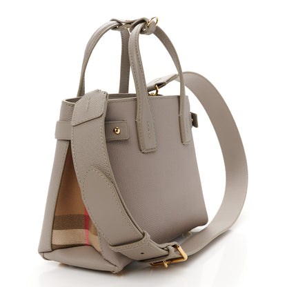 Burberry Grainy Calfskin House Check Small Banner Tote Taupe Brown 3 of 11
