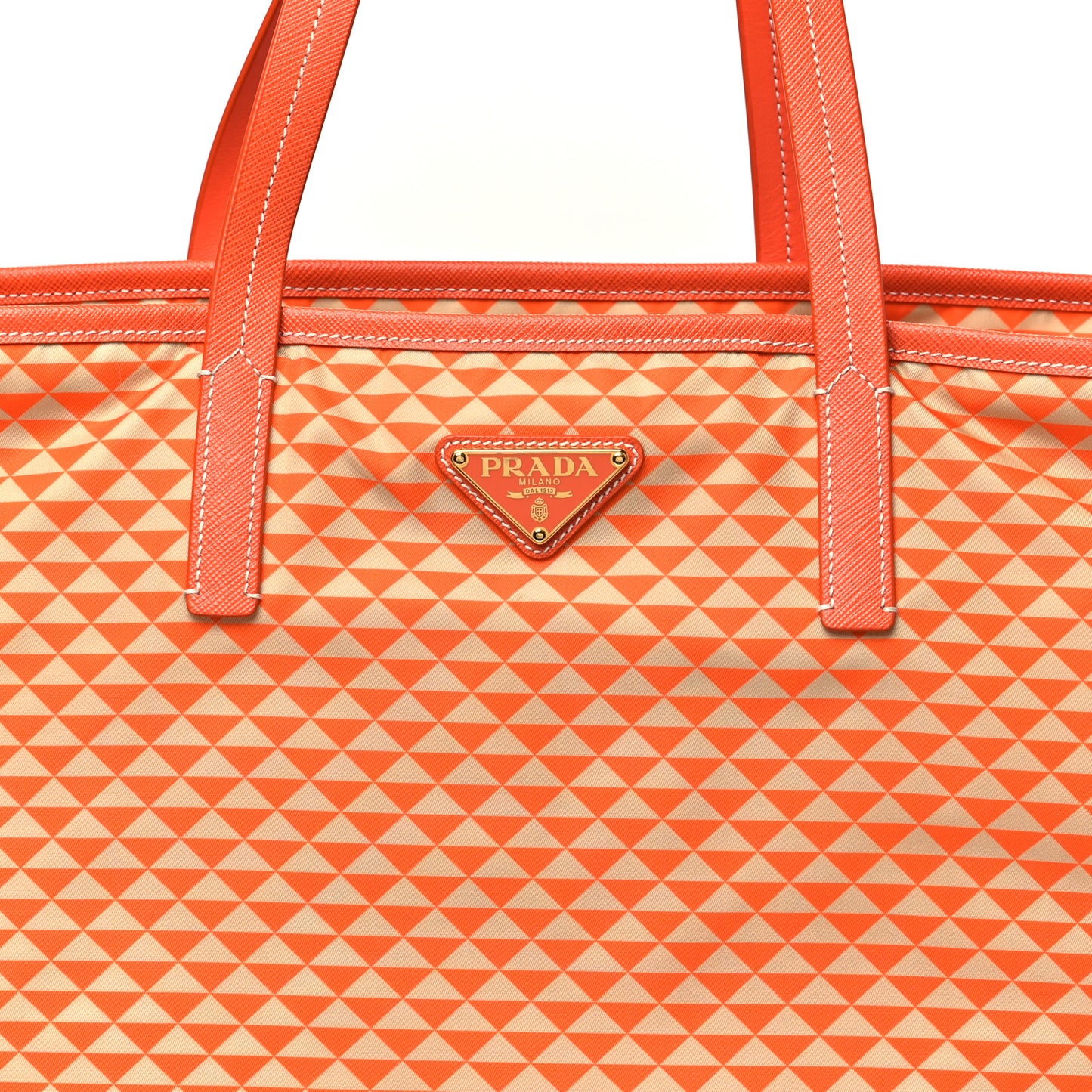 Re-Nylon Saffiano Triangolo Symbole Shopping Tote Orange