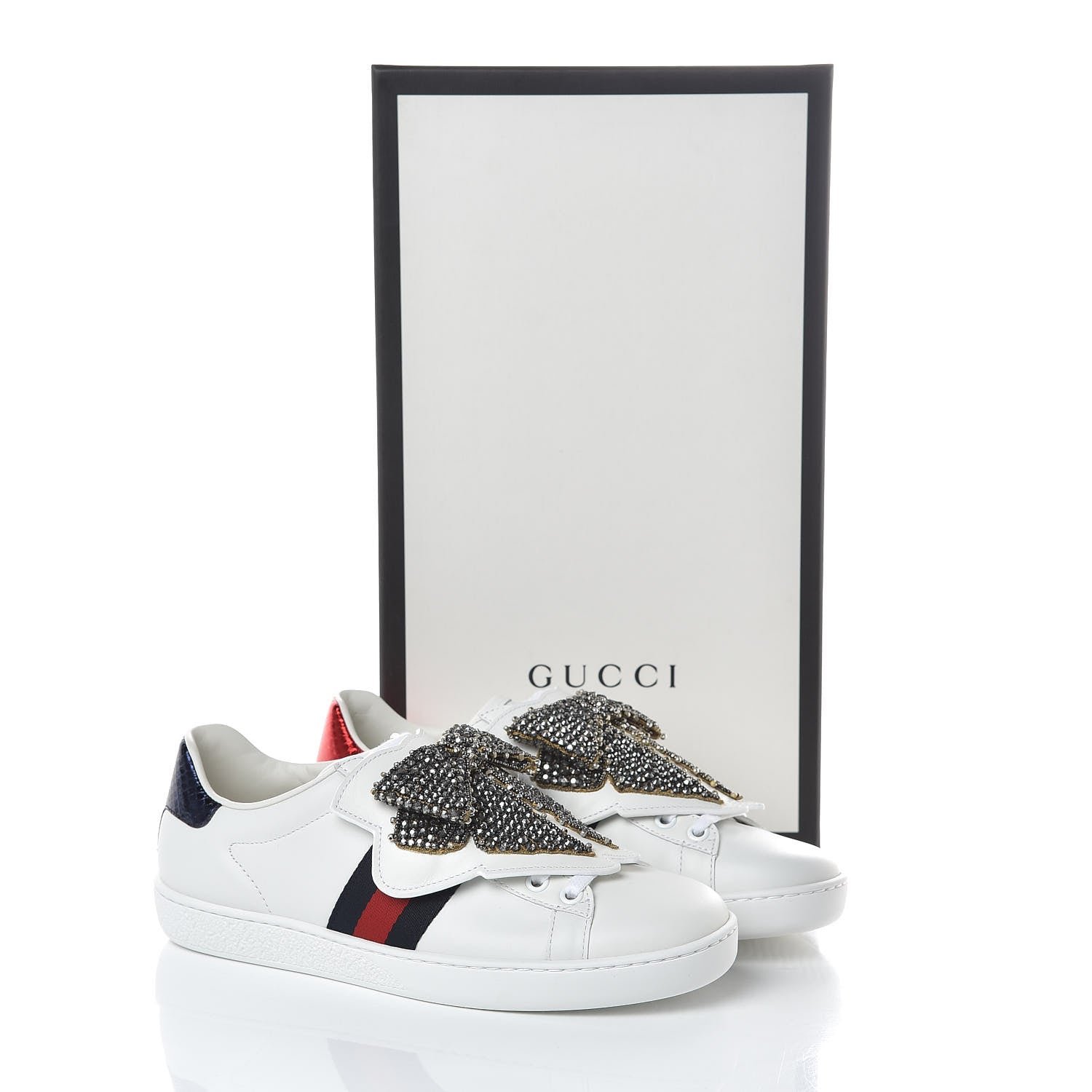 Gucci Calfskin Ayers Web Womens Ace Bow Lace Sneakers 37 White 9 of 9