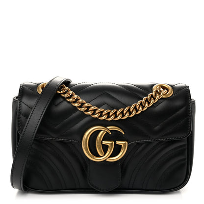 Gucci Calfskin Matelasse Mini GG Marmont Shoulder Bag Black 1 of 10