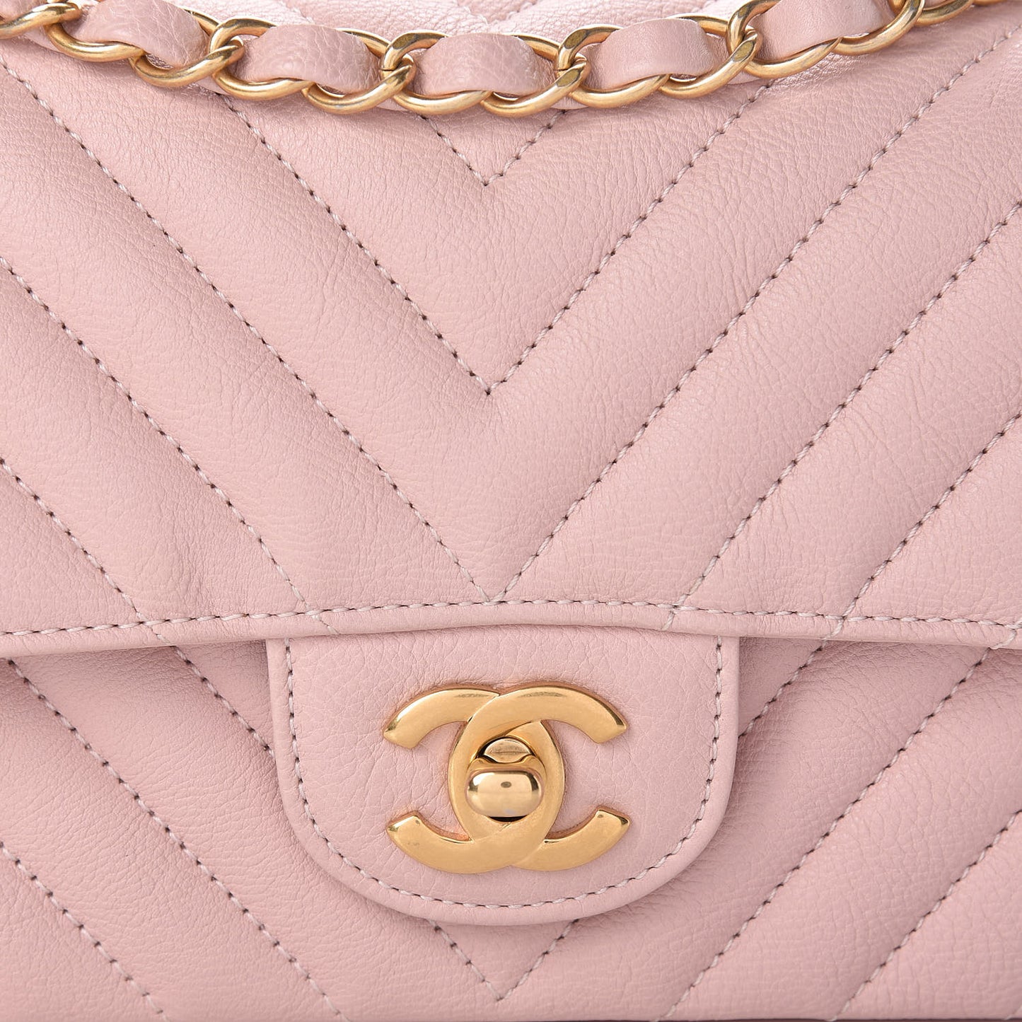 Calfskin Chevron Quilted Mini Rectangular Flap Light Pink