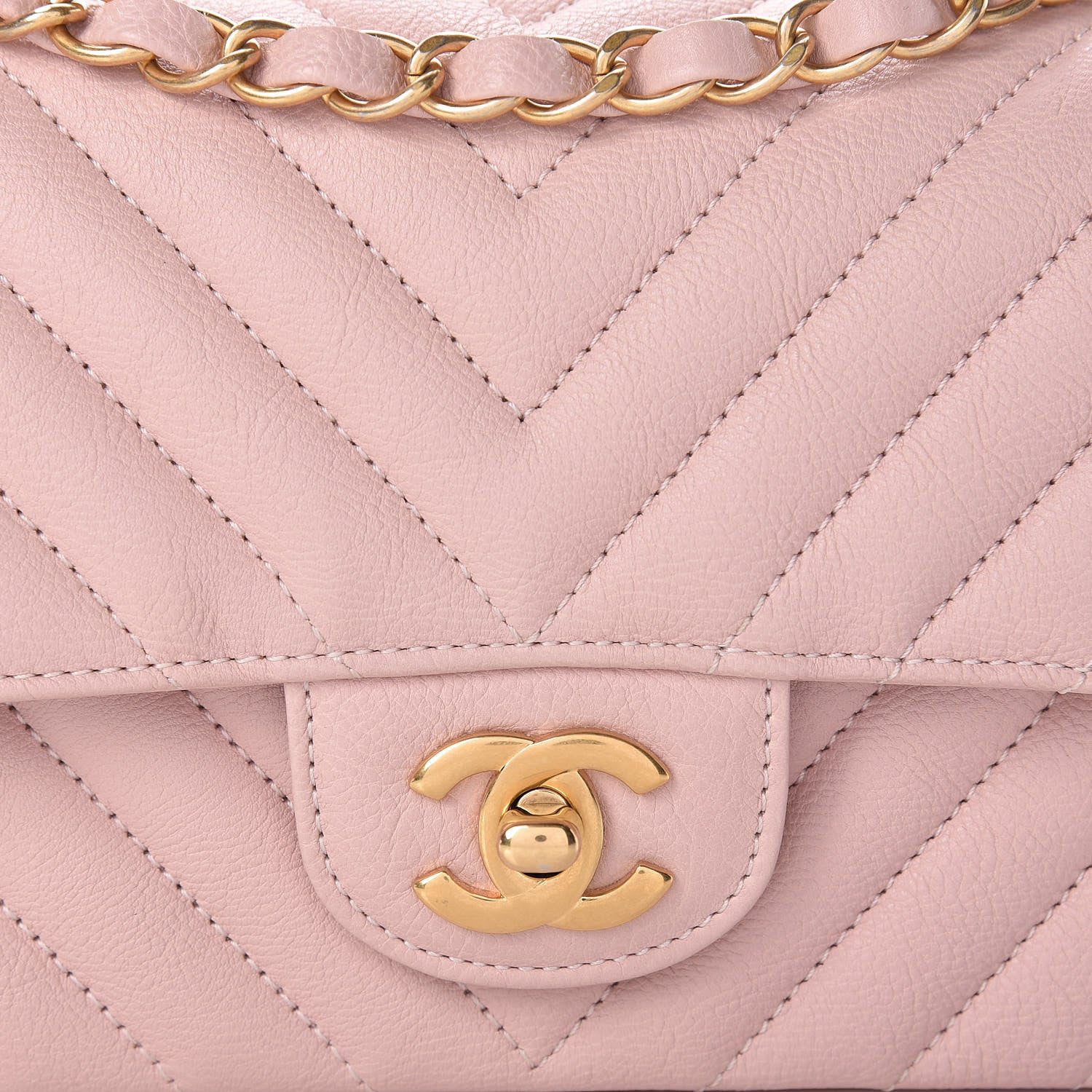 Chanel Calfskin Chevron Quilted Mini Rectangular Flap Light Pink 8 of 13