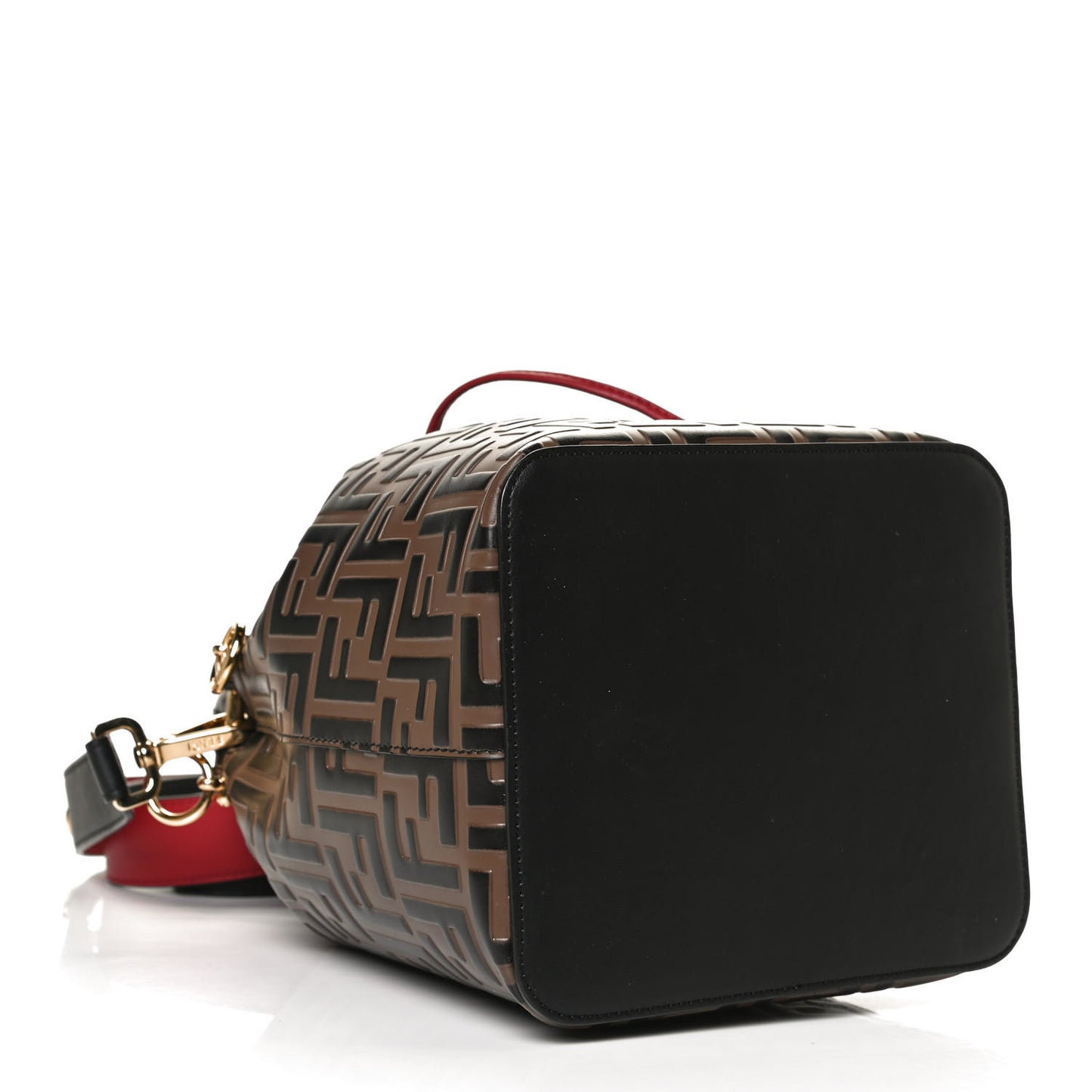 Vitello Grace F is Fendi Bi-Color FF 1974 Embossed Grande Mon Tresor Bucket Bag Maya Black Fragola