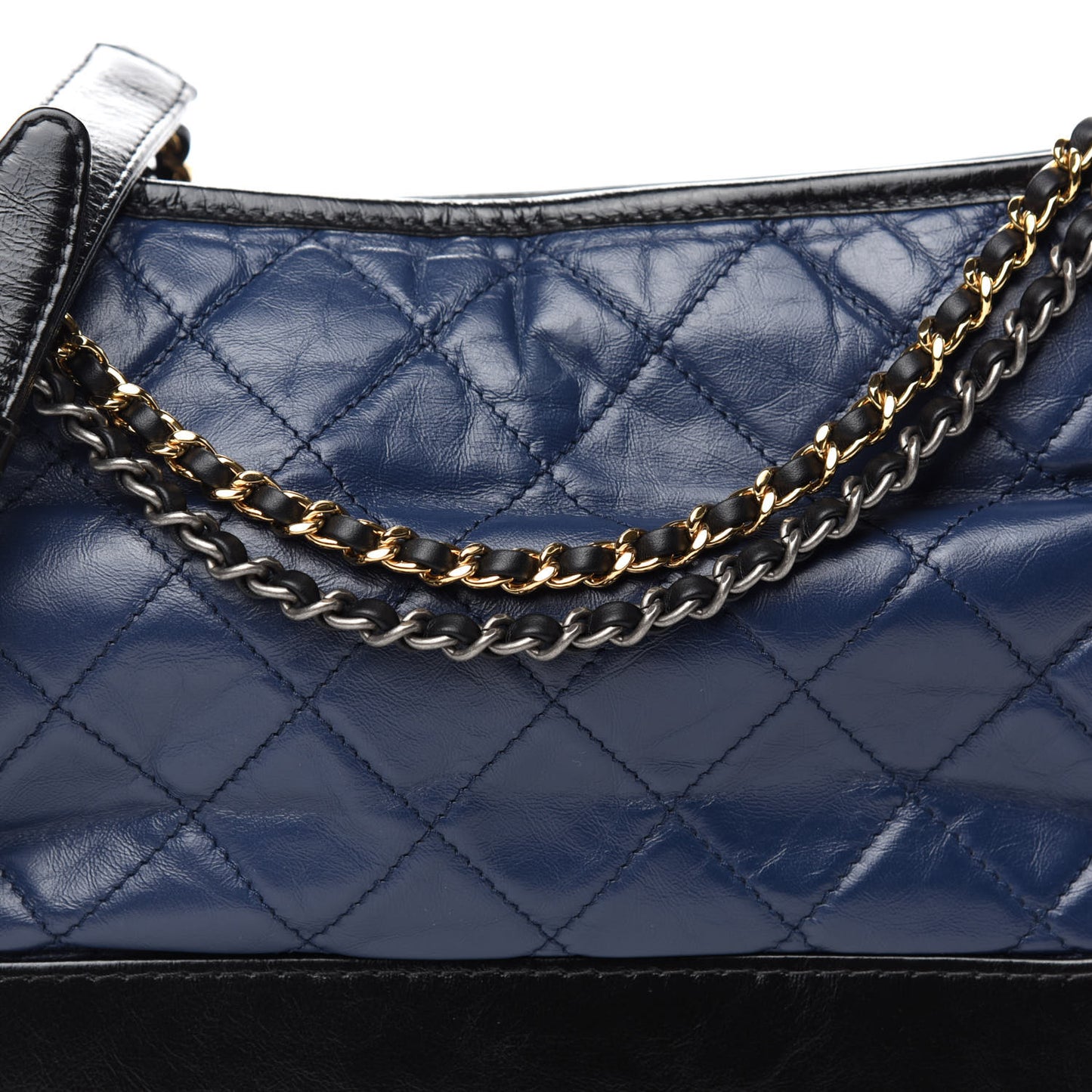 Aged Calfskin Quilted Medium Gabrielle Hobo Navy Black