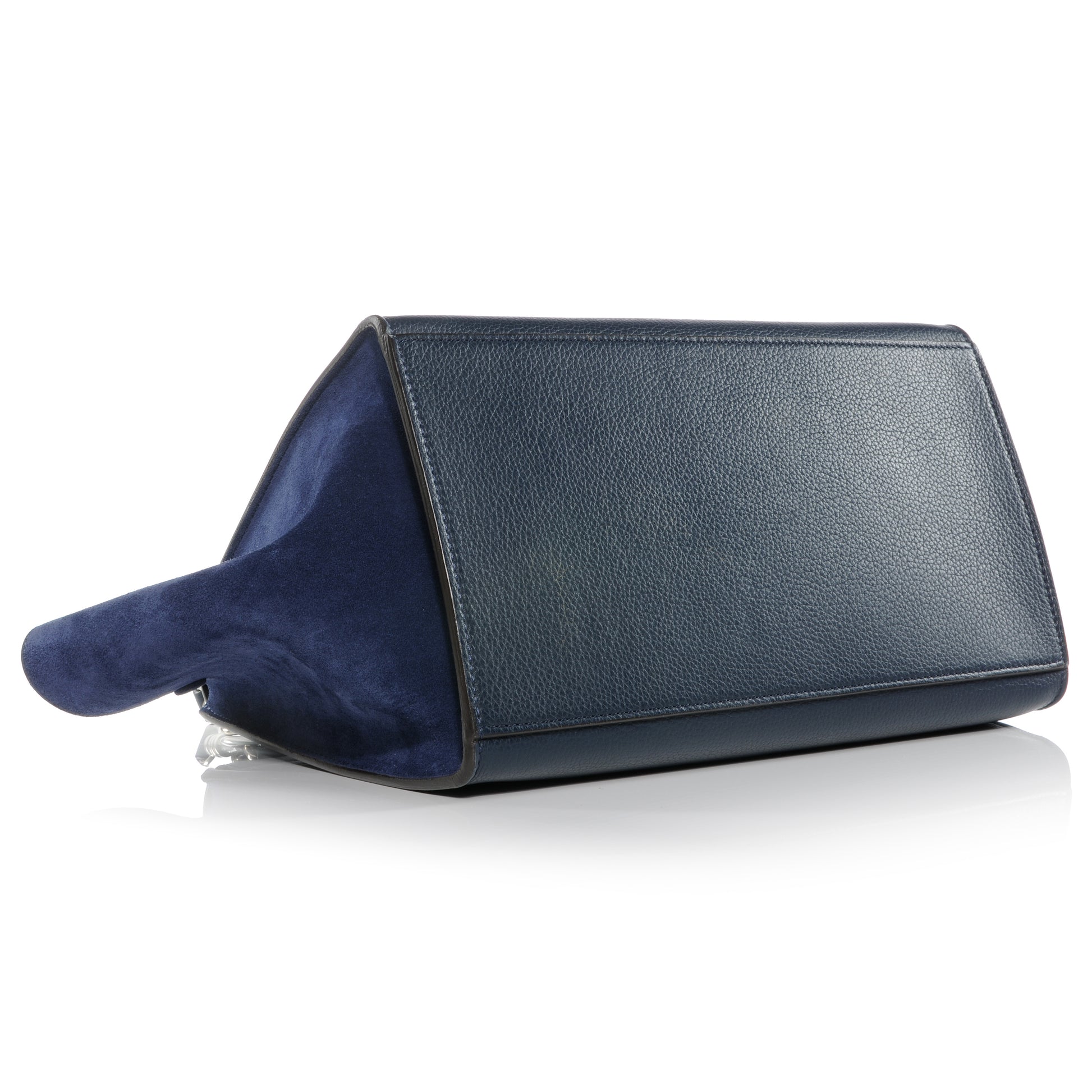Celine Drummed Leather and Suede Small Trapeze Navy 4 of 8